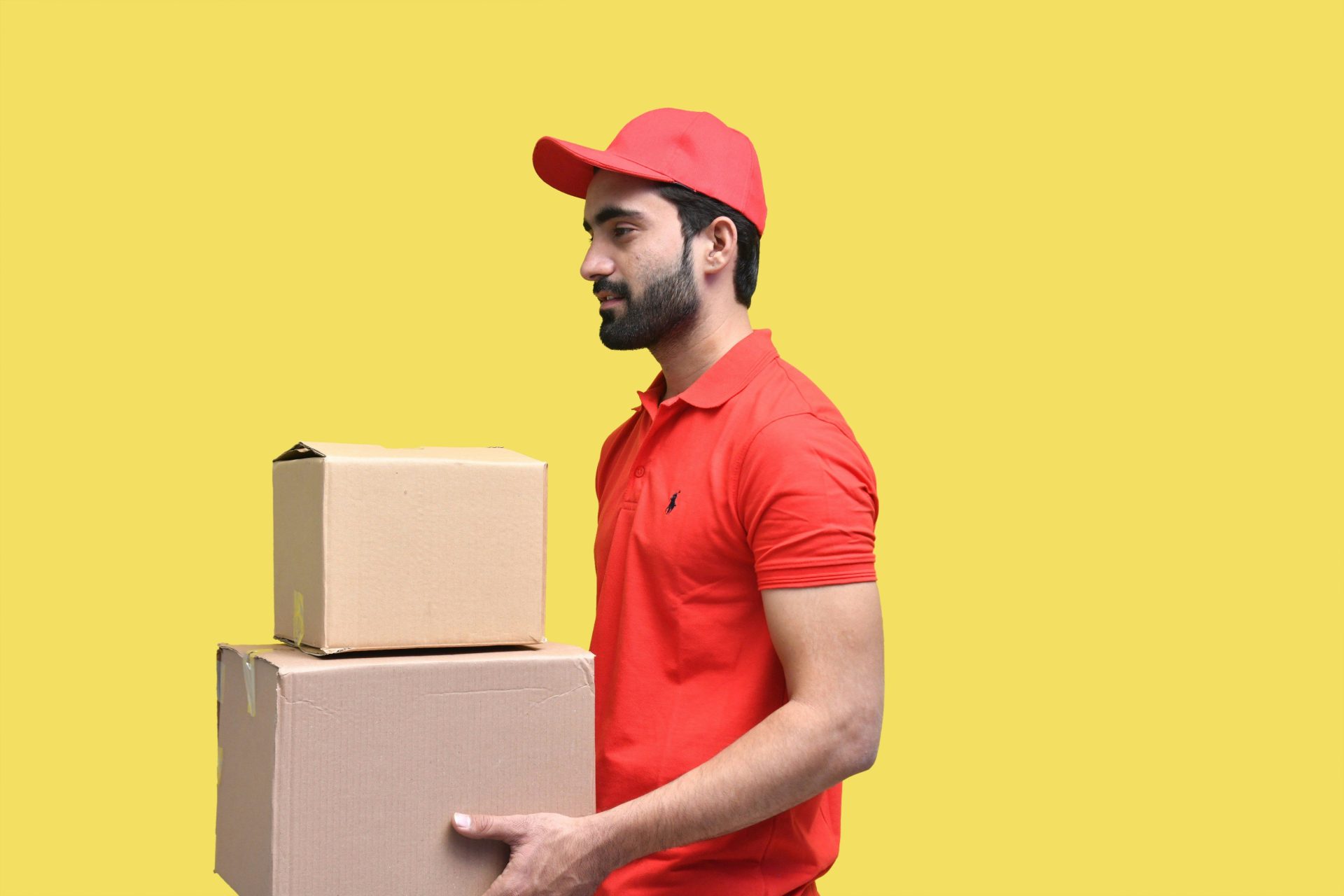 a man wearing a red hat
